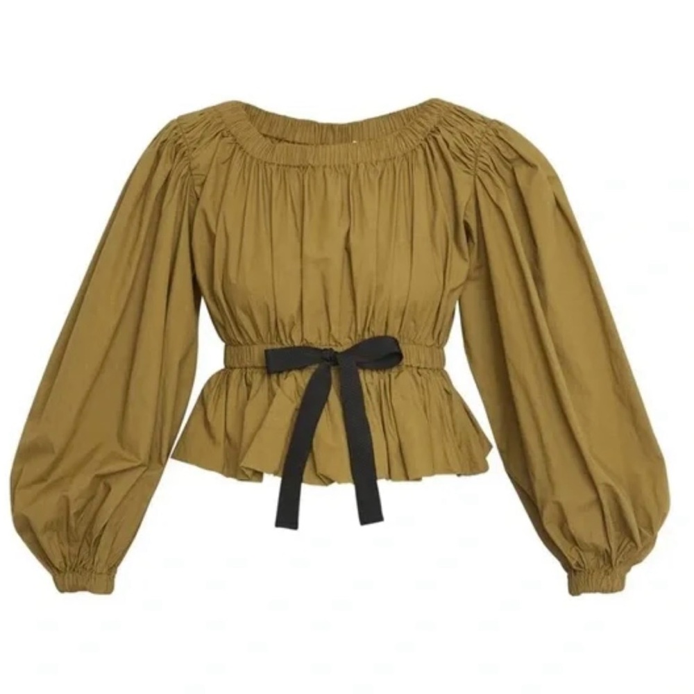 Ulla Johnson Mustard Blouse with Black Ribbon